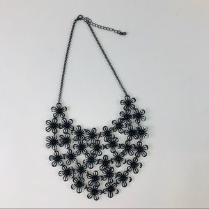 Black Metal Flower and Beaded Necklace